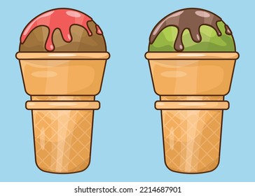 Ice Cream in Waffle Cones Cartoon Illustration Vector