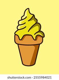 Ice cream waffle cones cartoon. Melting yellow ice cream illustration. Vanilla, blueberry. Dessert, sweet, confectionery snacks