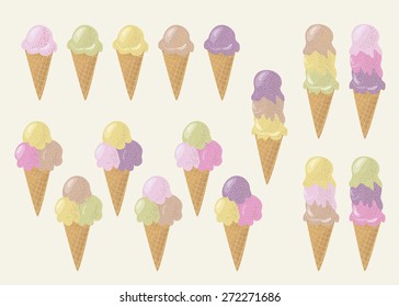 Ice cream waffle cones vector collection