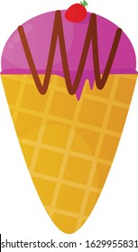 ice cream in waffle cup, comic illustration