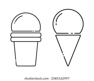 Ice cream in a waffle cup and cone. linear icon in minimalist style World Ice Cream Day Icon concept