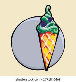 Helado en una taza de gofre. Elemento de helado, icono de ilustración. Los signos y símbolos se pueden usar para web, aplicación móvil, logotipo.