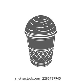 Ice cream in waffle cup glyph icon vector illustration. Stamp of vanilla sundae ball in crispy wafer, sweet summer dessert for kids party and treat for children, refreshing gelato or ice cream