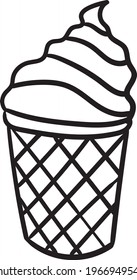 Ice cream in a waffle cup hand drawn vector doodle illustration. Cartoon ice cream. Isolated on white background. Summer sweets. Hand drawn simple element