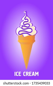 Ice cream in a waffle cup. Ice-cream cone of different taste with  toppings. Summer dessert. Vector illustration