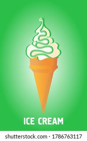 Ice cream in a waffle cup. Ice-cream cone of different taste with  toppings. Summer dessert. Vector illustration