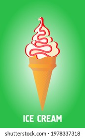 Ice cream in a waffle cup. Ice-cream cone of different taste with  toppings. Summer dessert. Vector illustration