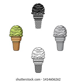Ice cream in waffle cup icon in cartoon,black style isolated on white background. Ice cream symbol stock vector illustration.