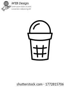 ice cream in waffle cup icon thin line, linear, outline. Simple sign, logo