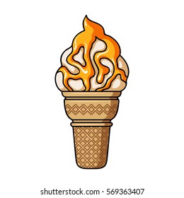 Ice cream in waffle cup icon in cartoon style isolated on white background. Ice cream symbol stock vector illustration.