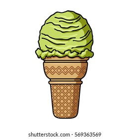 Ice cream in waffle cup icon in cartoon style isolated on white background. Ice cream symbol stock vector illustration.
