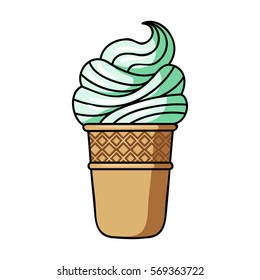 Ice cream in waffle cup icon in cartoon style isolated on white background. Ice cream symbol stock vector illustration.