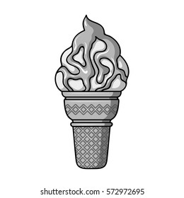 Ice cream in waffle cup icon in monochrome style isolated on white background. Ice cream symbol stock vector illustration.