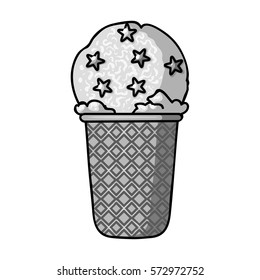 Ice cream in waffle cup icon in monochrome style isolated on white background. Ice cream symbol stock vector illustration.