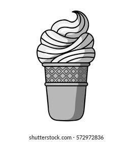 Ice cream in waffle cup icon in monochrome style isolated on white background. Ice cream symbol stock vector illustration.