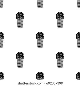 Ice cream in waffle cup icon in black style isolated on white background. Ice cream symbol stock vector illustration.