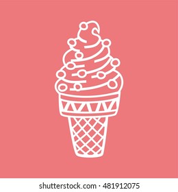 ice cream in waffle cup linear image Pink