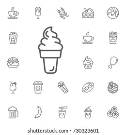 Ice cream in a waffle cup on the white background. Simple Set of FAST FOOD Vector Line Icons.