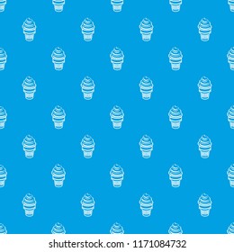 Ice cream in waffle cup pattern vector seamless blue repeat for any use