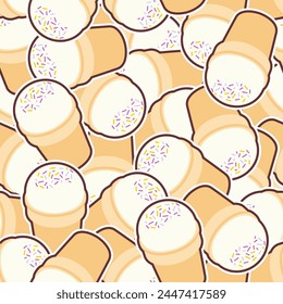 Ice cream in waffle cup pattern seamless. Sweets background. Ornament of kids fabric