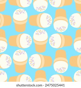 Eis in Waffelbecher Muster nahtlos. Süßer Hintergrund. Ornament aus Kindergewebe