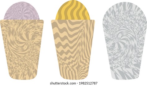 ice cream in a waffle cup with patterns in op art style concept of popular cold desserts