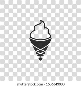 Ice cream in waffle cup. Simple icon. Black symbol on transparency grid