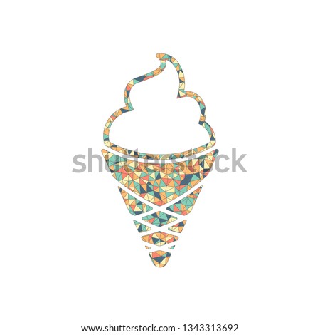 Ice cream in waffle cup. Simple icon. Colored mosaic with polygons