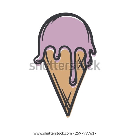 Ice cream in a waffle cup. Simple Vector Hand Drawn Illustration for Sticker, Print, Icon