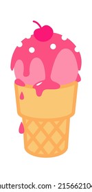 Ice cream in a waffle cup. Sweet Food Icon. Vector illustration