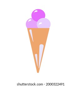 Ice cream in a waffle cup three pink balls isolated on a white background.Vector illustration.Cold dessert can be used in menus, packages.textiles.