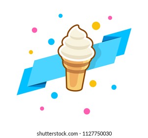 Ice cream and waffle cup. Vector tasty ice cream. Ice cream sales. Cold dessert. Ice cream shop banner. Vector illustration. Street Fast Food. Logo template.