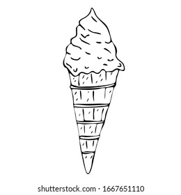Ice cream in a waffle cup. Vector. Flat image. Doodle element for design.