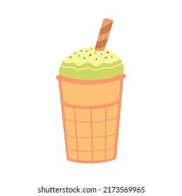 Ice cream in a waffle cup. Vector Illustration for printing, backgrounds, covers, packaging, greeting cards, posters, stickers, textile and seasonal design. Isolated on white background.