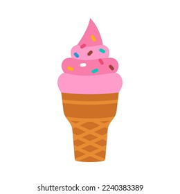 Ice cream in a waffle cup. Vector illustration isolated on white background.
