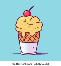 Ice cream in a waffle cup. Vector illustration, flat design.