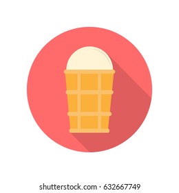 Ice cream in a waffle cup vector. Flat style. Refreshing sweets. Illustration for food concepts, diet infographic, icons or web design. Summer pleasure. Isolated on white background