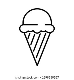 Ice cream in waffle flat icon. Pictogram for web. Line stroke. Isolated on white background. Vector eps10