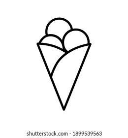 Eiscreme in Waffelflocken-Ikone. Piktogramm für Web. Zeilenhub. Einzeln auf weißem Hintergrund. Vektor eps10
