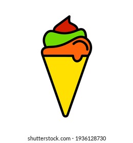 Ice cream in waffle flat icon. Pictogram for web. Line stroke. Isolated on white background. Vector eps10
