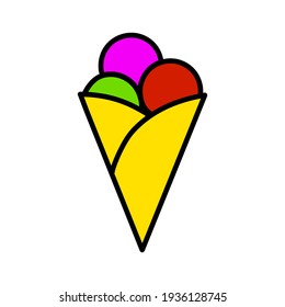 Ice crema en un icono plano de gofre. Pictograma para web. Icono de línea. Aislado sobre fondo blanco. Vector eps10