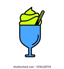 Ice cream in waffle flat icon. Pictogram for web. Line stroke. Isolated on white background. Vector eps10