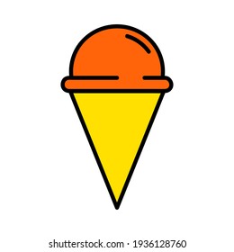 Ice cream in waffle flat icon. Pictogram for web. Line stroke. Isolated on white background. Vector eps10