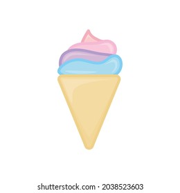 Ice cream in waffle flat icon. Pictogram for web. Line stroke. Isolated on white background. Vector eps10