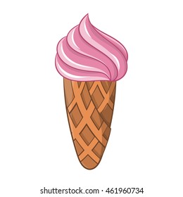 Ice cream in waffle icon in cartoon style isolated on white background