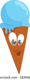 Ice cream with waffle, illustration, vector on white background