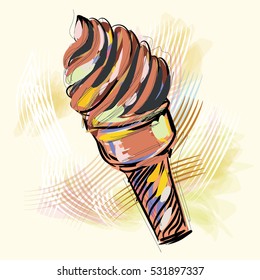 Ice cream, waffle, vector