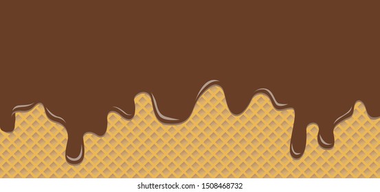 Ice cream waffle wafer background with chocolate jelly sauce Vector icon icons sign signs fun funny Sweet ice cream Waffle cup Icecream scoop vacation dessert foot Belgian wafers drops drop surface