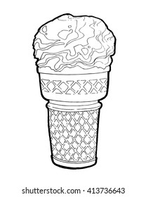  Ice Cream in a waffles isolated on white background. Hand drawing doodle vector