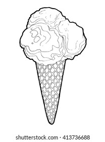 Ice Cream in a waffles isolated on white background. Hand drawing doodle vector